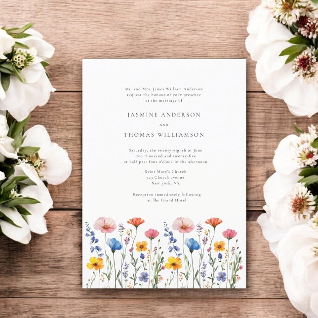 Invitación Elegante boda foráneo mínimo (wildflower wedding invitation , modern simple elegance , country garden feel, )