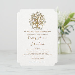 Invitación Elegante Boda Forestal De Árbol De Giro Oro