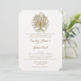 Invitación Elegante Boda Forestal De Árbol De Giro Oro