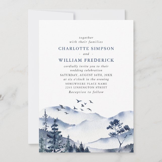 Invitación Elegante Boda Forestal de las Montañas Acuáticas (Anverso)