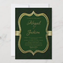 Invitación Elegante Boda Forestal Verde y Oro
