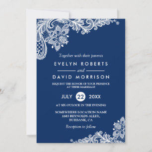 Invitación Elegante Boda formal azul de la Marina de los Lado
