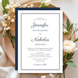 Invitación Elegante Boda Formal Azul Marino