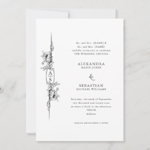 Invitación Elegante Boda formal barroco blanco floral blanco 