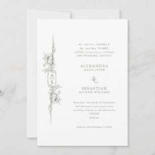Invitación Elegante Boda formal barroco sabio verde floral