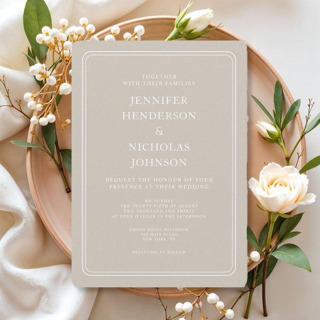 Invitación Elegante Boda Formal Beige (Elegant Formal Taupe Wedding Invitation)
