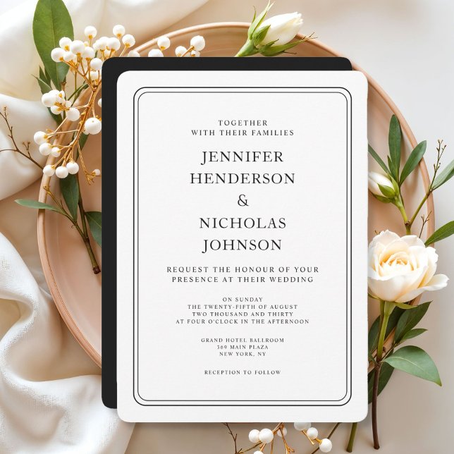 Invitación Elegante Boda Formal Blanco Y Negro (Elegant Formal Black And White Wedding Invitation)