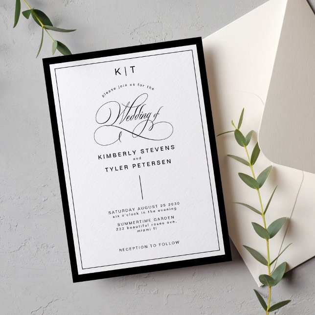 Invitación Elegante boda formal clásico blanco y negro (Subido por el creador)