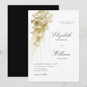 Invitación Elegante Boda formal clásico de oro Calla Lily BW