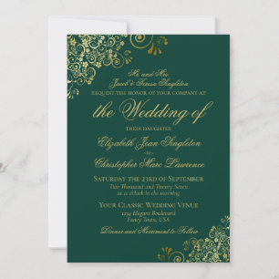 Invitación Elegante Boda formal con clase de verde esmeralda 