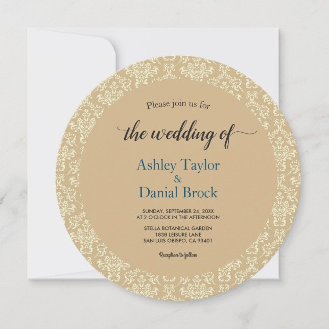 Invitación Elegante Boda formal Damask Moderno de Mediados de (Anverso)