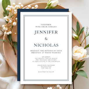 Invitación Elegante Boda Formal de Azul Marino