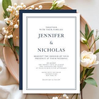 Invitación Elegante Boda Formal de Azul Marino