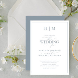 Invitación Elegante Boda formal de caligrafía azul turbia