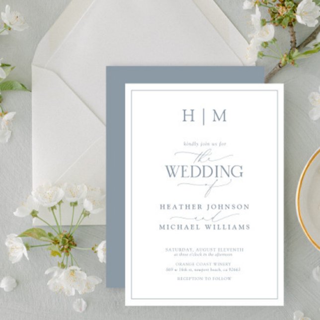 Invitación Elegante Boda formal de caligrafía azul turbia (Subido por el creador)