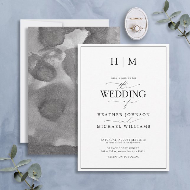 Invitación Elegante Boda formal de caligrafía blanca y negra (Subido por el creador)