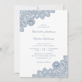 Invitación Elegante Boda formal de encaje floral azul turques
