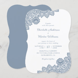 Invitación Elegante Boda formal de encaje floral azul turques