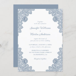Invitación Elegante Boda formal de encaje floral azul turques