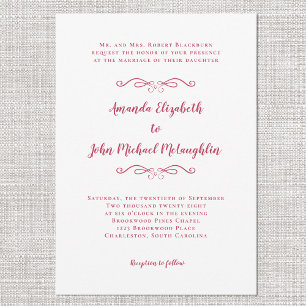 Invitación Elegante Boda formal de escritura roja magenta clá