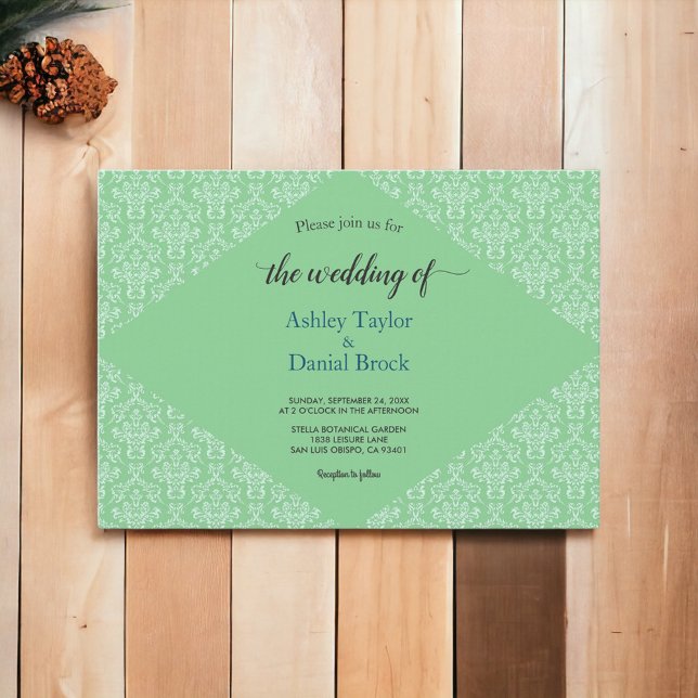 Invitación Elegante Boda formal de escritura verde de Damasco (Subido por el creador)