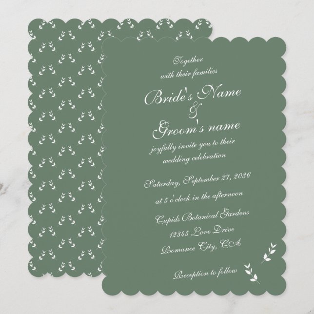 Invitación Elegante Boda formal de escritura verde salada (Anverso / Reverso)