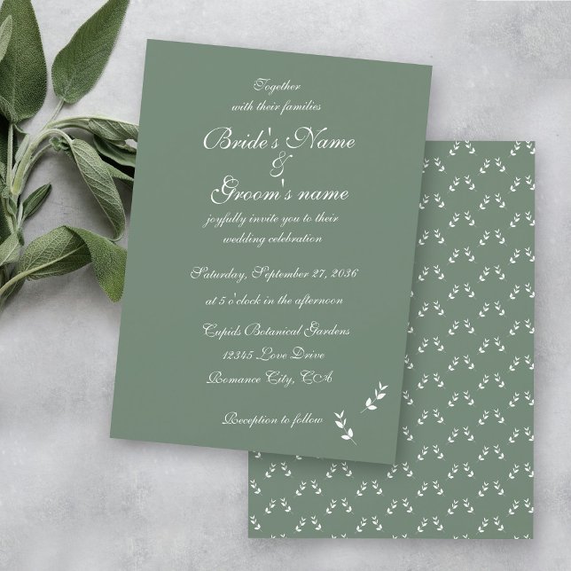 Invitación Elegante Boda formal de escritura verde salada (Elegant Formal Sage Olive Green Script Wedding Invitation)