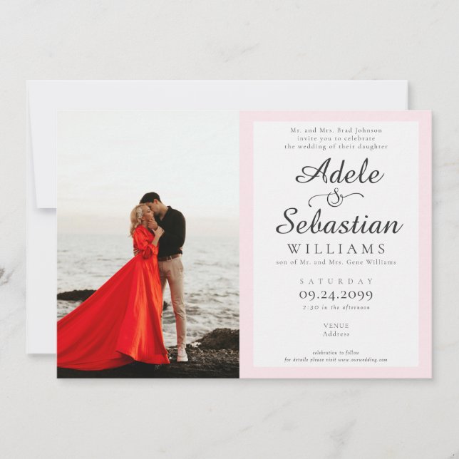 Invitación Elegante Boda formal de foto rosa de Rubor (Anverso)