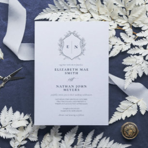 Invitación Elegante Boda formal de la Marina Monográfica Azul