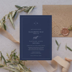Invitación Elegante Boda formal de la Marina Monográfica Azul