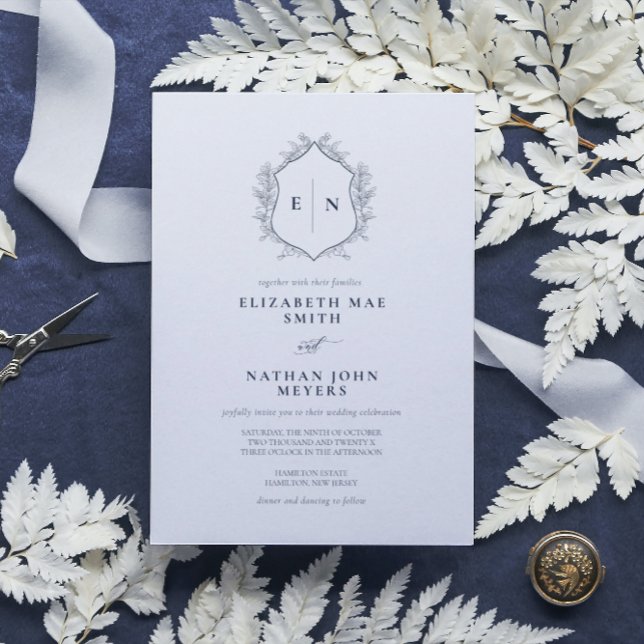 Invitación Elegante Boda formal de la Marina Monográfica Azul (Subido por el creador)
