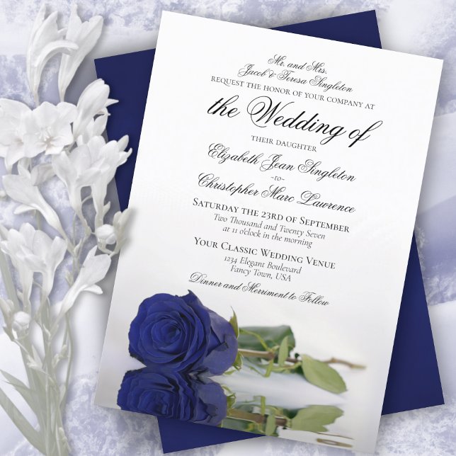 Invitación Elegante Boda formal de la Marina Oscura Rosa Azul (Subido por el creador)