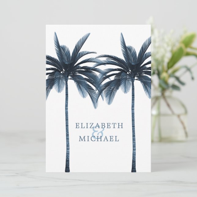Invitación Elegante Boda formal de la palma azul moderna (Anverso de pie)