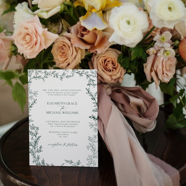Invitación Elegante Boda formal de Leafy Verde Esmeralda (Subido por el creador)