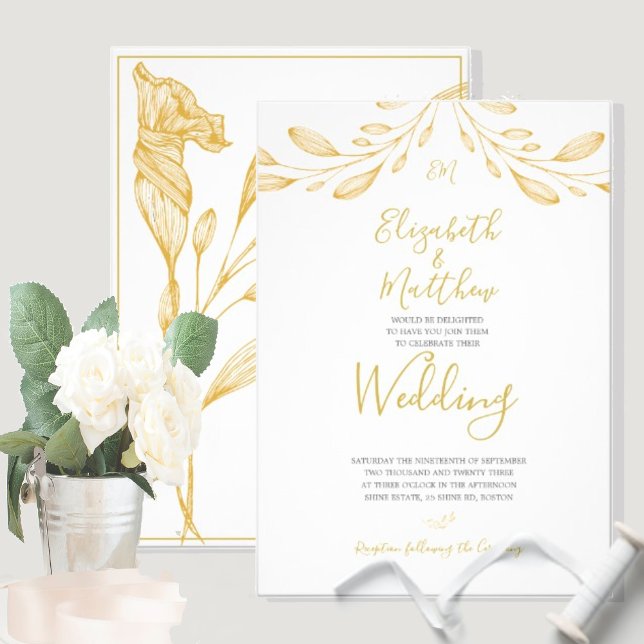 Invitación Elegante Boda formal de oro floral (Subido por el creador)
