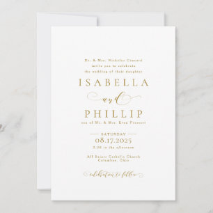 Invitación Elegante boda formal de oro, negro y blanco