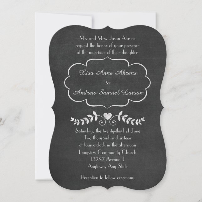 Invitación Elegante Boda formal de pizarra (Anverso)