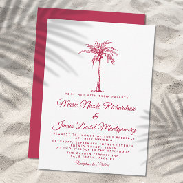 Invitación Elegante Boda Formal de Playa con Palma Magenta