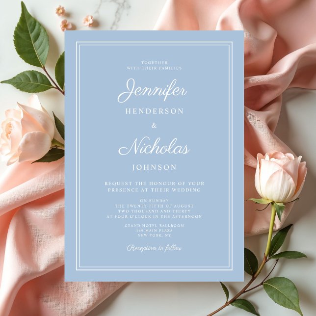 Invitación Elegante Boda Formal de Polvo Azul (Elegant Formal Blue Wedding Invitation)