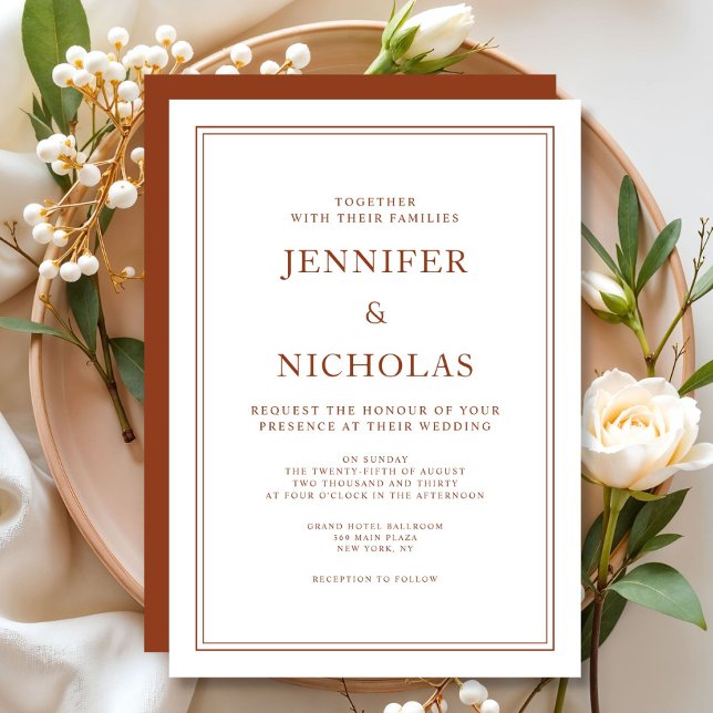 Invitación Elegante Boda formal de terracota clásico (Elegant Classic Formal Terracotta Wedding Invitation
)