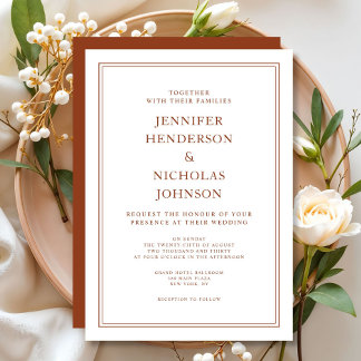 Invitación Elegante Boda formal de terracota clásico