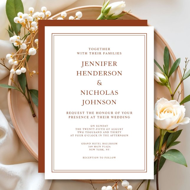 Invitación Elegante Boda formal de terracota clásico (Elegant Classic Formal Terracotta Wedding Invitation)