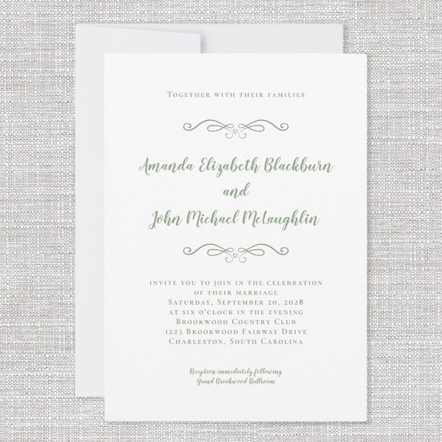 Invitación Elegante boda formal de verde salvia (Classic Elegant Sage Green Timeless Formal Wedding Invitation)