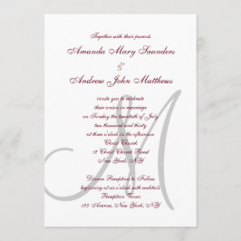 Invitación Elegante Boda formal del monograma gris borgoñón