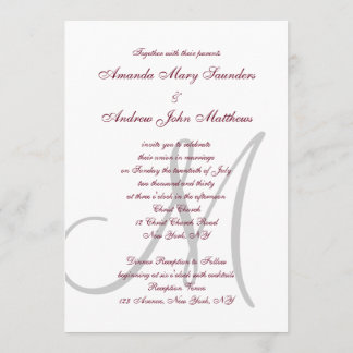 Invitación Elegante Boda formal del monograma gris borgoñón