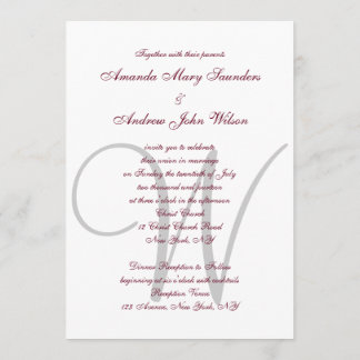Invitación Elegante Boda formal del monograma gris borgoñón