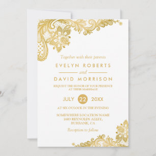 Invitación Elegante Boda formal del patrón de encaje dorado b