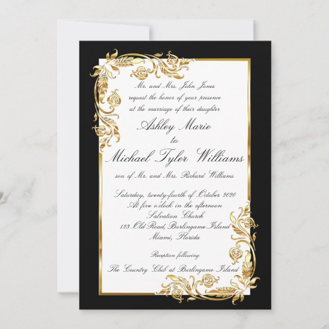 Invitación Elegante Boda formal dorado blanco elegante (Anverso)