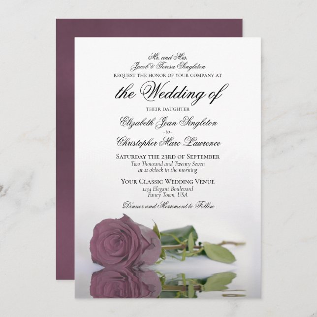 Invitación Elegante Boda formal Dusty Mauve Rosa Rosa (Anverso / Reverso)