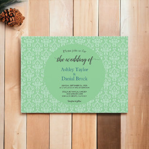 Invitación Elegante Boda formal elegante Ornate Green Damask
